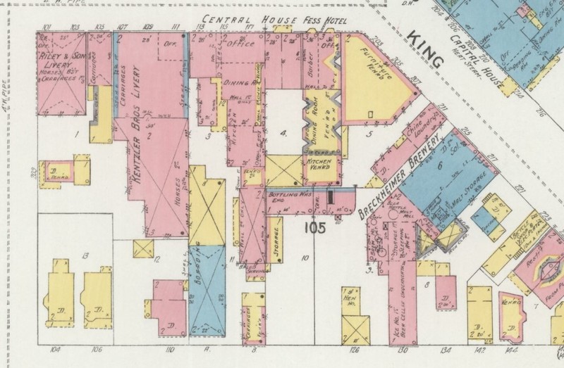 Central House & Fess Hotel on 1902 Sanborn map (p.2) 