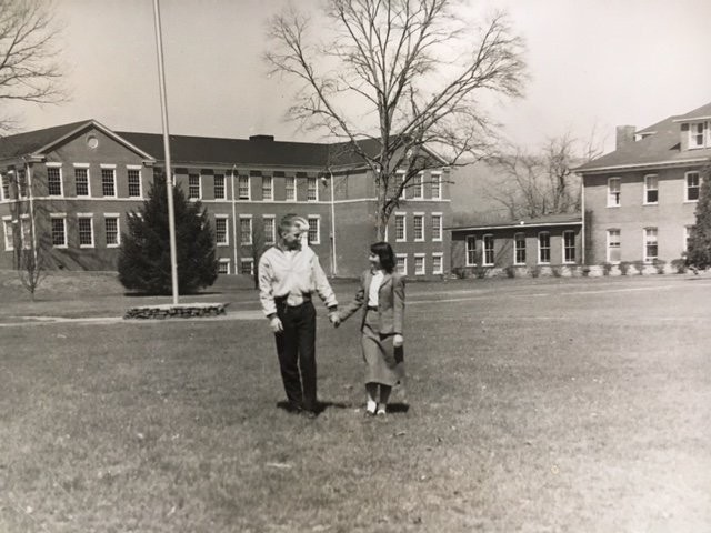 Farr-Chinnock Hall soon after completion. The original flag poll and a portion of Avery Hall can be seen in the photo, too.