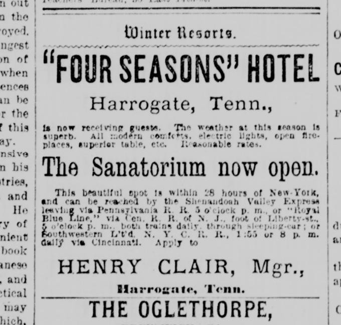 The New York Tribune advertised to New Yorkers that the Four Seasons Hotel was an ideal winter getaway at only 28 hours away.