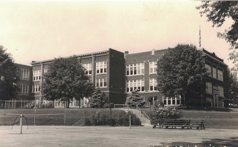 Rochester High School 1916/1920 building, east and north elevations, 1945