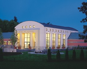 The Boise Art Museum houses a collection of modern and contemporary works of art. This photo shows the back side of the museum and the sculpture garden.