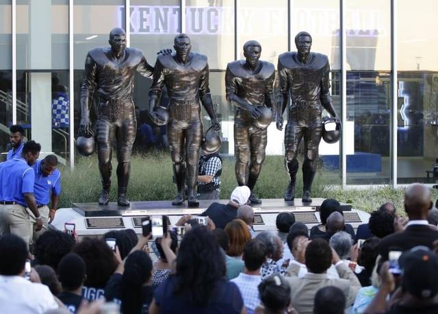  The statue depicts Nate Northington, Greg Page, Wilbur Hackett, and Houston Hogg, the first African American players in the SEC. 