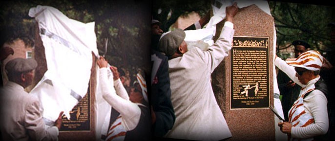 Frankie Manning and Norma Miller unveil the historical marker for the Savoy in 2002. The marker is on the west side of Lennox Ave/Malcolm X halfway between 140th and 141st streets.