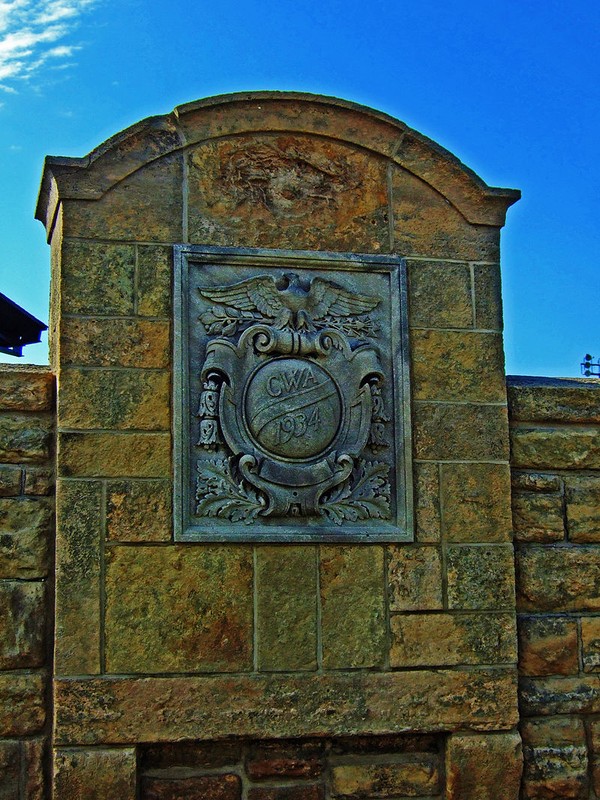 Civil Works Administration marker on the stadium's perimeter.