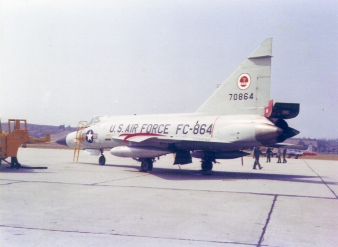 Photograph of a F102 Fighter at Truax Field.