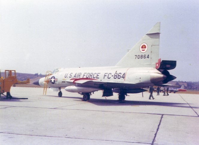 Photograph of a F102 Fighter at Truax Field.  