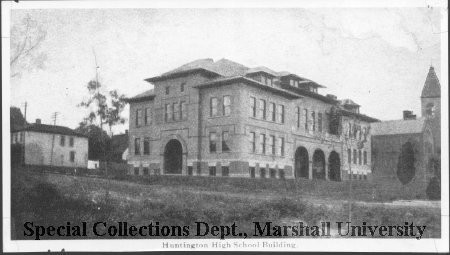 Huntington high school building, ca. 1910