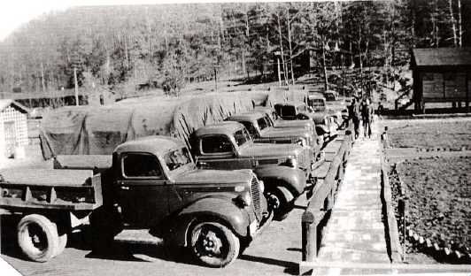 Part of the CCC's fleet of trucks used to mobilize Camp Kanawha.