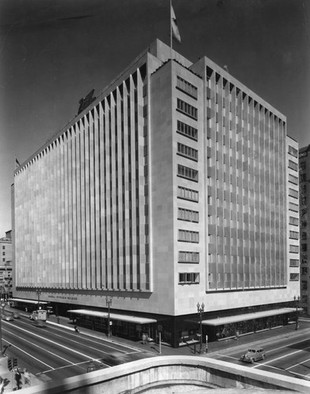 A Black and white shot of the building.