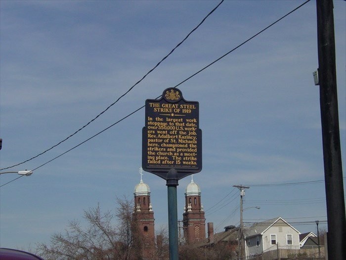 This marker is located next to the local chapter of the United Steelworkers Union.