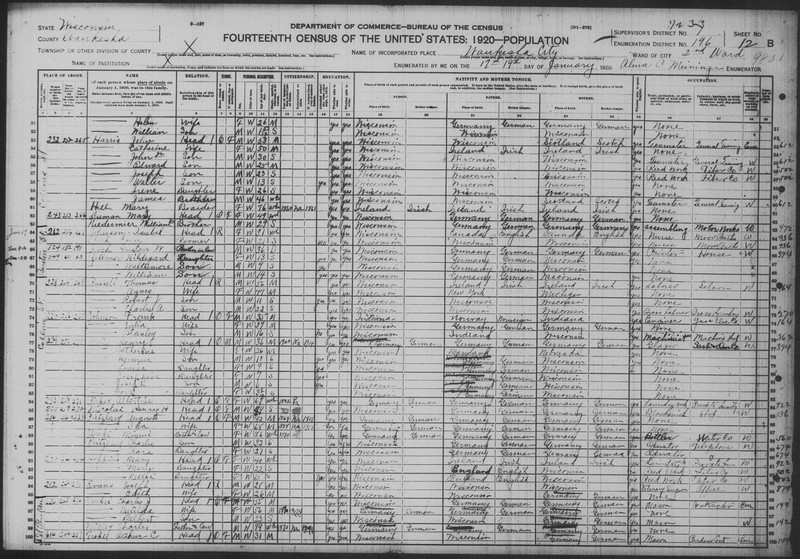 1920 Census showing Joseph and his wife Edith