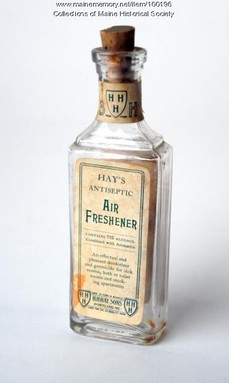 Photograph of a bottle of Hay's Antiseptic Air Freshener, provided by the Maine Historical Society