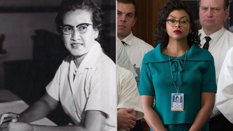 Katherine Coleman Johnson (left), and the actress who portrayed her in the 2016 major motion picture "Hidden Figures", Taraji P. Henson (right). 