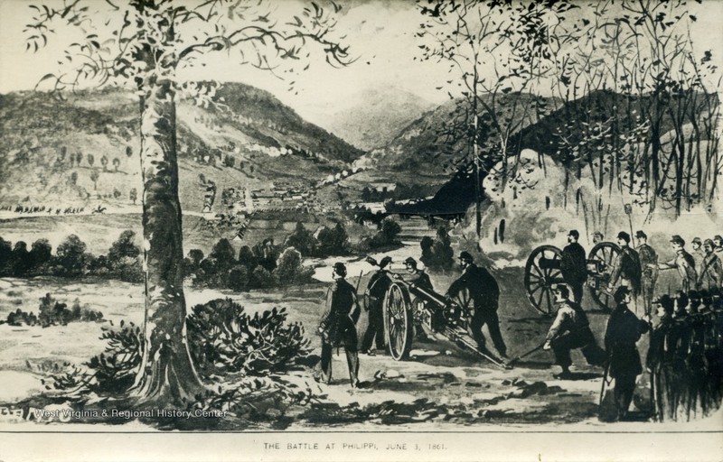 Historic postcard depicting the Battle of Philippi