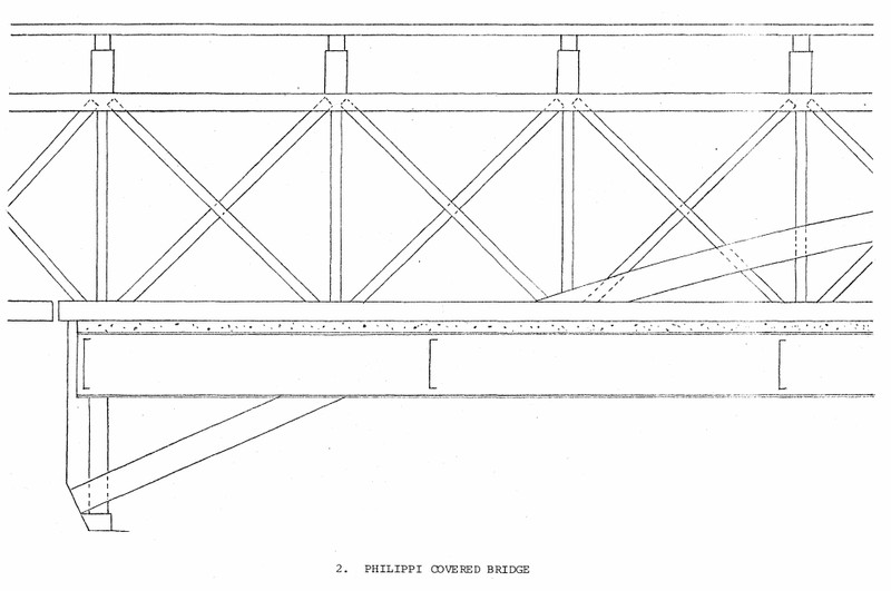 Architectural drawing of the bridge's Burr arch trusses