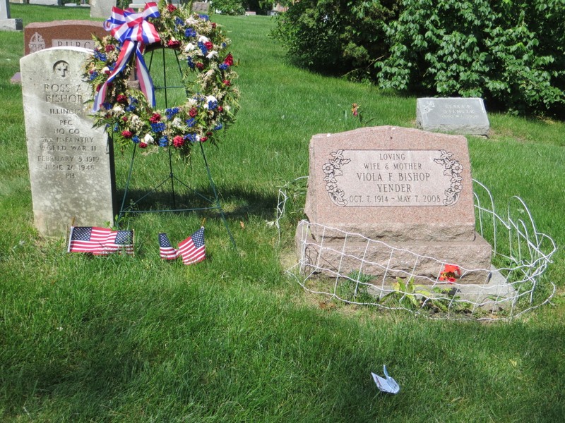 Gravestones of Ross Bishop, Sr. (Lisle's first casualty during WWII) and Viola Bishop Yender (widow of Ross Bishop Sr., and wife of Andrew Yender)