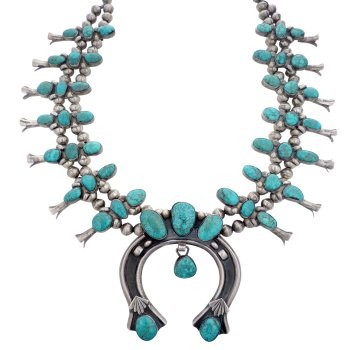 Jewelry on Display: Zuni Silver Squash Blossom Necklace with Turquoise