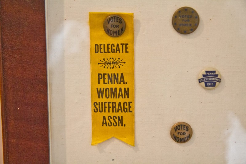 Artifacts from the women's suffrage movement are on display inside the Chester Historical Society.