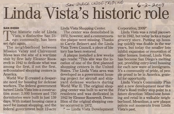 News Paper Article About Linda Vista's Historic Role