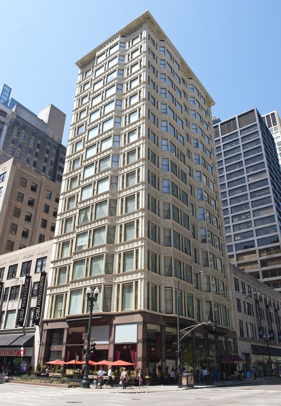 The Reliance Building was completed in 1895 by the Burnham and Root architectural firm.