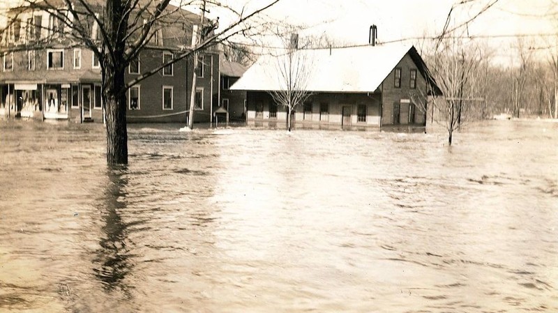 Image of the Contoocook Depot following the flood of 1936.  