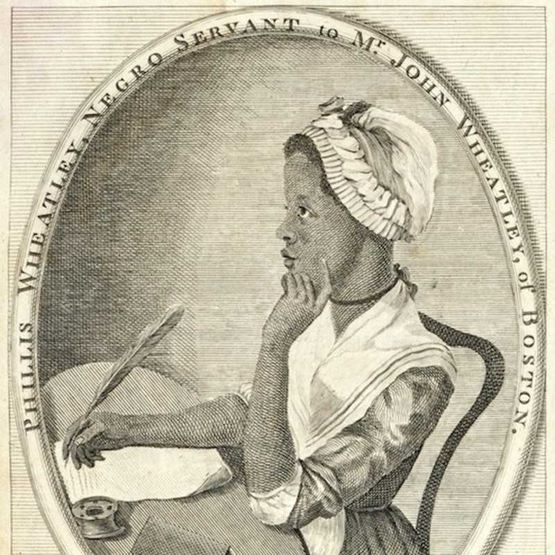 Phyllis Wheatley, a poet and slave in colonial America. The first African-American women to publish a book of poetry, she carried on a long correspondence with George Washington and even visited his headquarters in 1776.