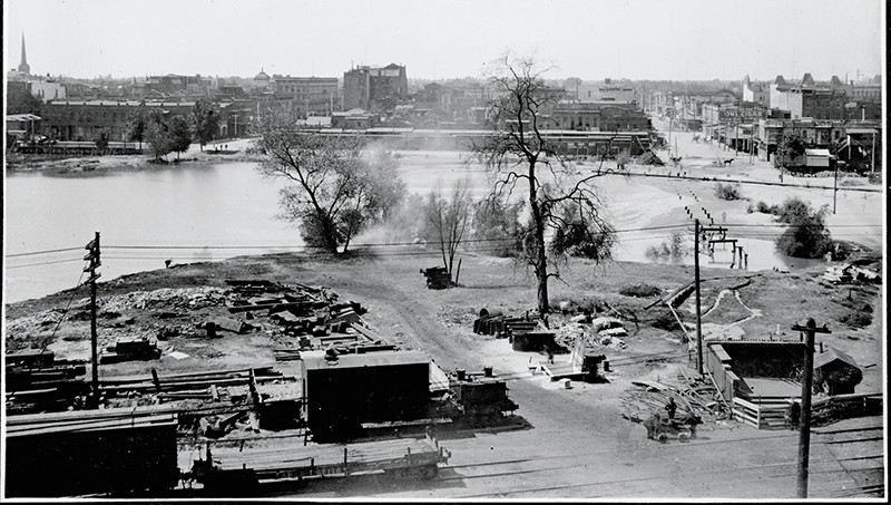 The area where the Southern Pacific Railroad depot now stands was home to a slum known as the China Slough prior to a systematic effort to remove these immigrants in the early 1900s. 