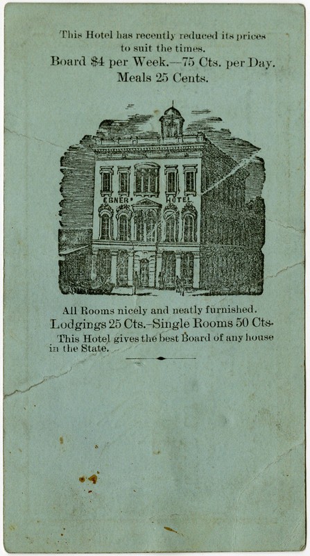 The back of Dietrich's business card doubled as an advertisement for the hotel itself, providing travelers with essential information about the lodgings (Sacramento Public Library).