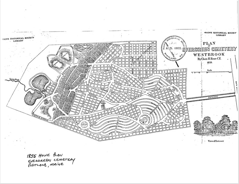 The original plan for the cemetery, listed by the NPS with the cemetery's NRHP nomination