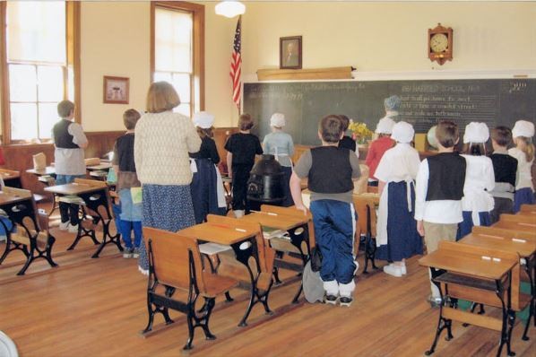 Interior of restored school house. During April and May, each of the twenty third-grade classes in the school district's six elementary schools will spend a full-day at the schoolhouse. The district has retained retired Hempfield teacher Donna Eicher to s