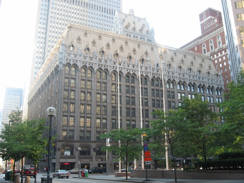 The Union Trust Building was modeled after the Municipal Hall in Leuven, Belgium and was completed in 1916.