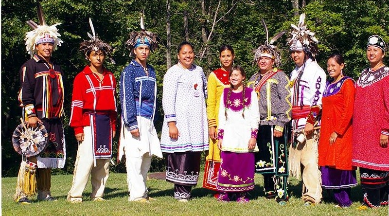 Haudenosaunee dancers at the Iroquois Indian Museum, about to do a cultural dance demonstration.