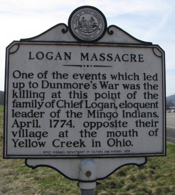 Historical Marker that denotes what occurred at the Logan Massacre.