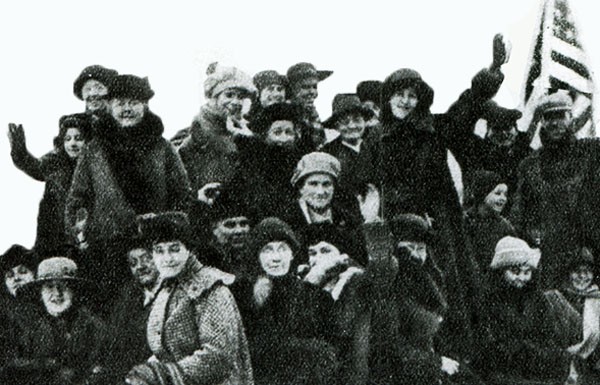 The "Ladies of Lisle" arrive at the Village Hall to vote, January 5, 1918.