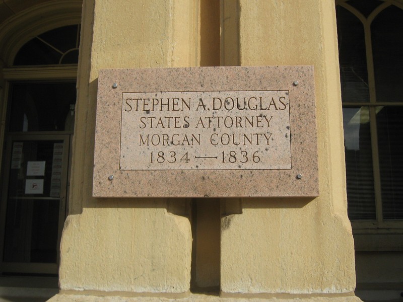 Stone plaque on the front of the Morgan County Courthouse. 