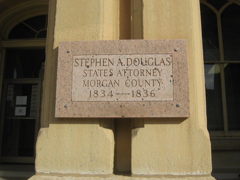 Stone plaque on the front of the Morgan County Courthouse.