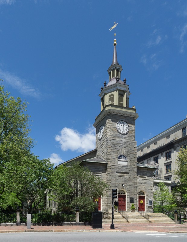 The First Parish Church of Portland Maine in May of 2017, Photo by Kenneth C. Zerkel of Wikimedia Commons