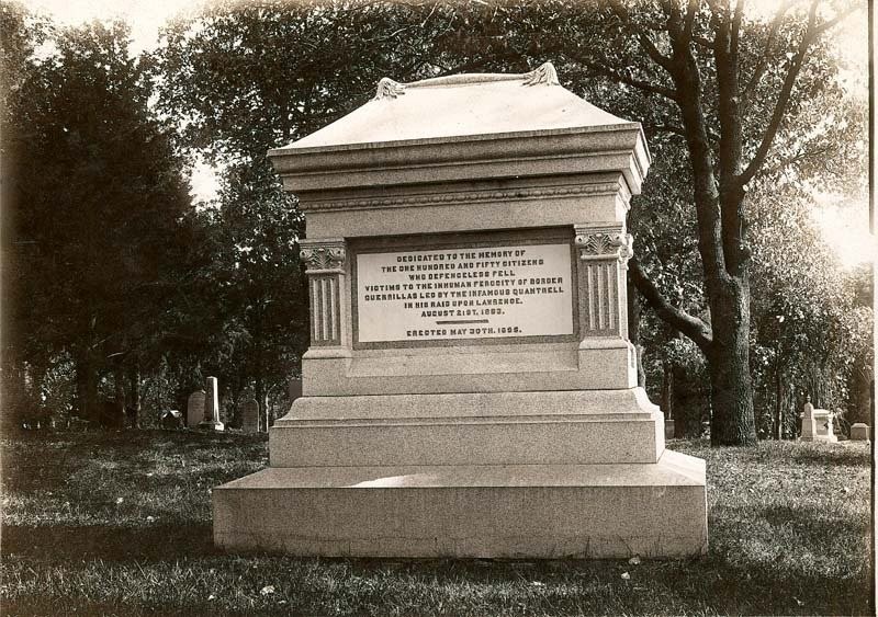 Monument Honoring Victims of Quantrill’s Raid, Oak Hill Cemetery, Photo courtesy of: kansashumanities.org
