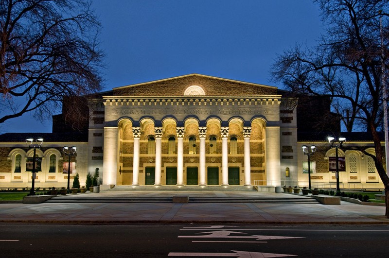 The Memorial Auditorium has unique architectural features inspired by medieval Europe and the Byzantine Empire.