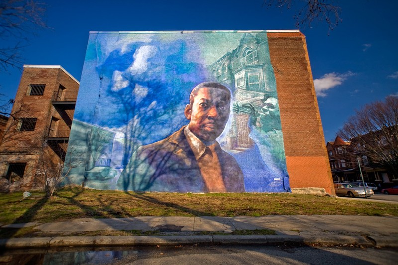 This Coltrane mural is located five blocks from his former home in the Strawberry Mansion neighborhood.