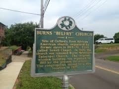 The sign outside the Burns-Belfry Church