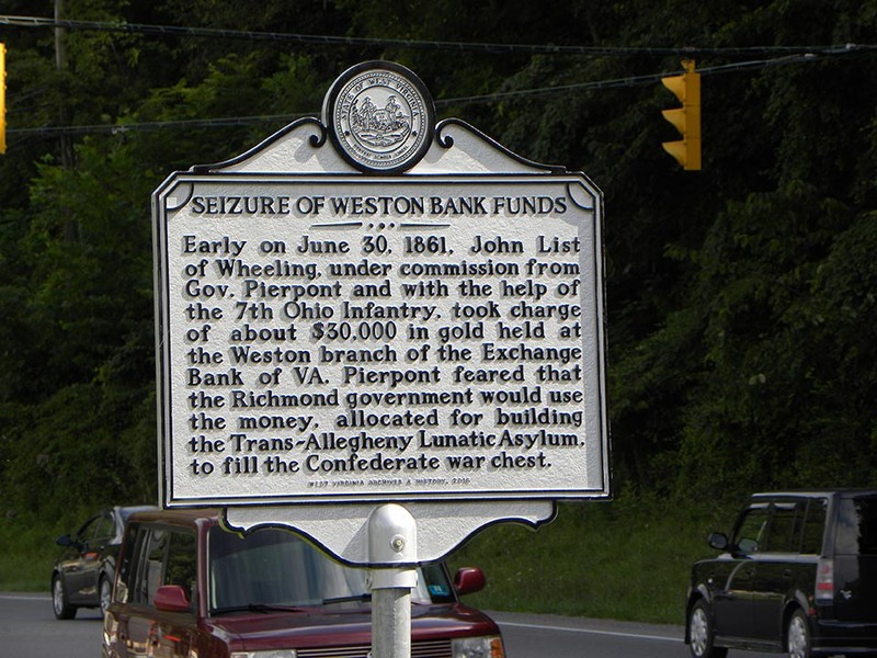 Seizure of Weston Bank Funds Highway Historical Marker