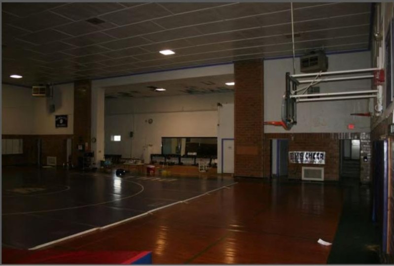 Interior photograph of Old Baldwin City Gymnasium by Stan Hernly in 2013 (KSHS)