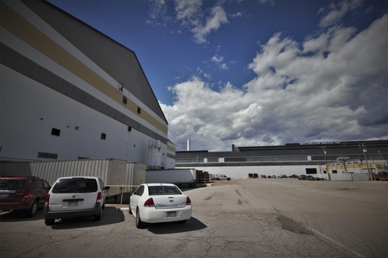 Present-day view of the industrial park, looking northward. Building 311, left fgnd, was the "Open Hearth" building. The "Forge & Furnace" building (bkgnd) shaped the ingots into rough-forged products. Photo courtesy of Kyle Warmack.