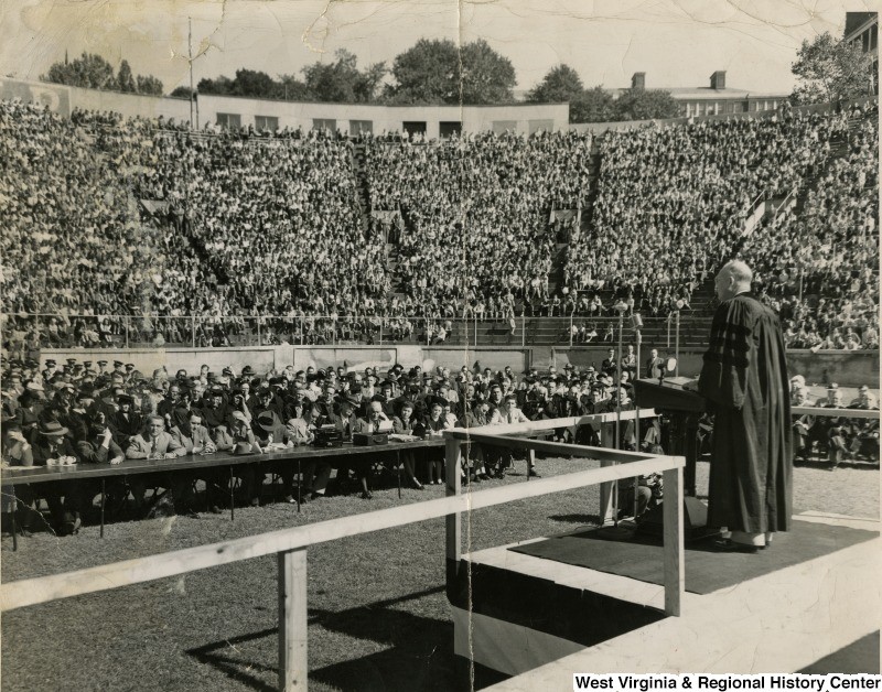 General Dwight Eisenhower addresses graduates at commencement, 1947.