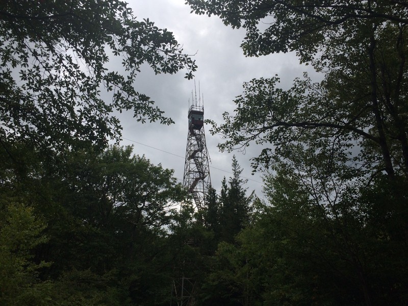 Olson Fire Tower in Tucker County. Note the cab is too small to provide living quarters, unlike the larger cab at Thorny Mountain. Photo by Chris Lawrence, MetroNews.