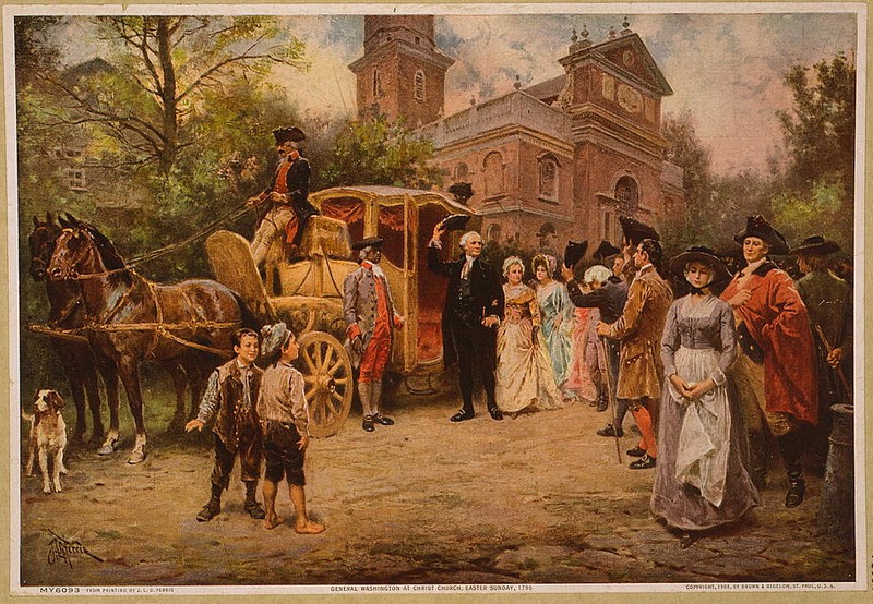 J. L. G. Ferris' "General Washington at Christ Church" from c. 1908.