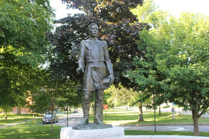 A famous statue of Joshua Chamberlain on the Bowdoin campus, photograph by Billy Hathorn of Wikimedia Commons