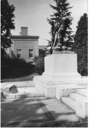 Pierce Park Next to the Library and the Tefft Statue by Gregory Clancey in October of 1983, Public Domain Photo Provided by NPS