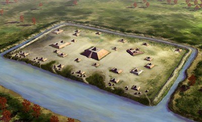 Artist Herb Roe's rendering of what the Holly Bluff site may have looked like from above.